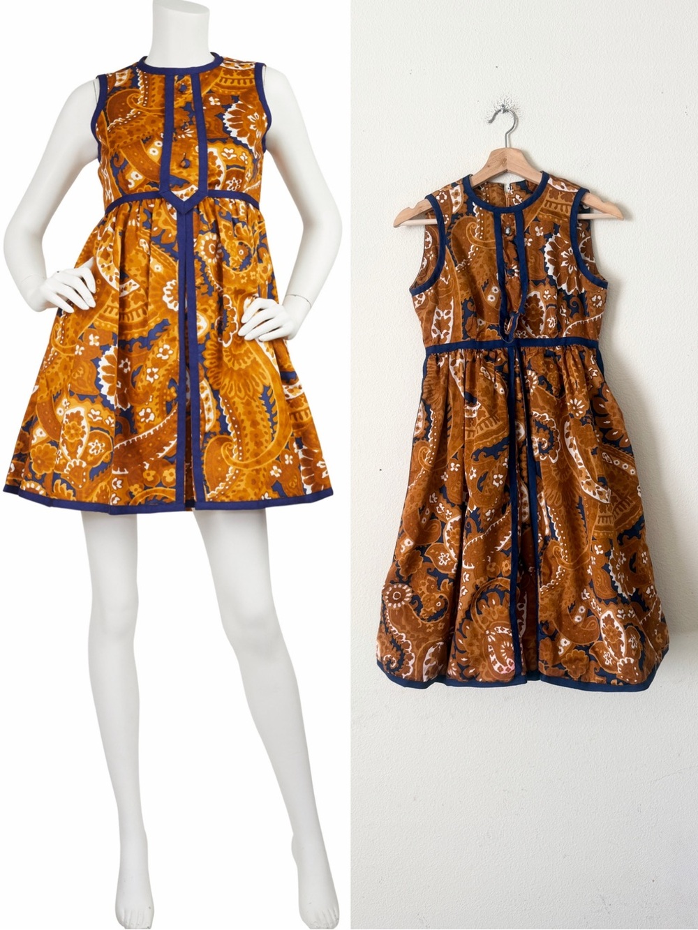 Vintage 1960s Geoffrey Beene Mod Paisley Brushed Cotton Babydoll mini dress